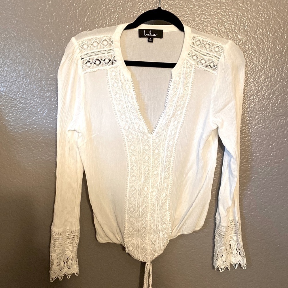 Lulus Chiffon Top with Crochet Trim Size Small